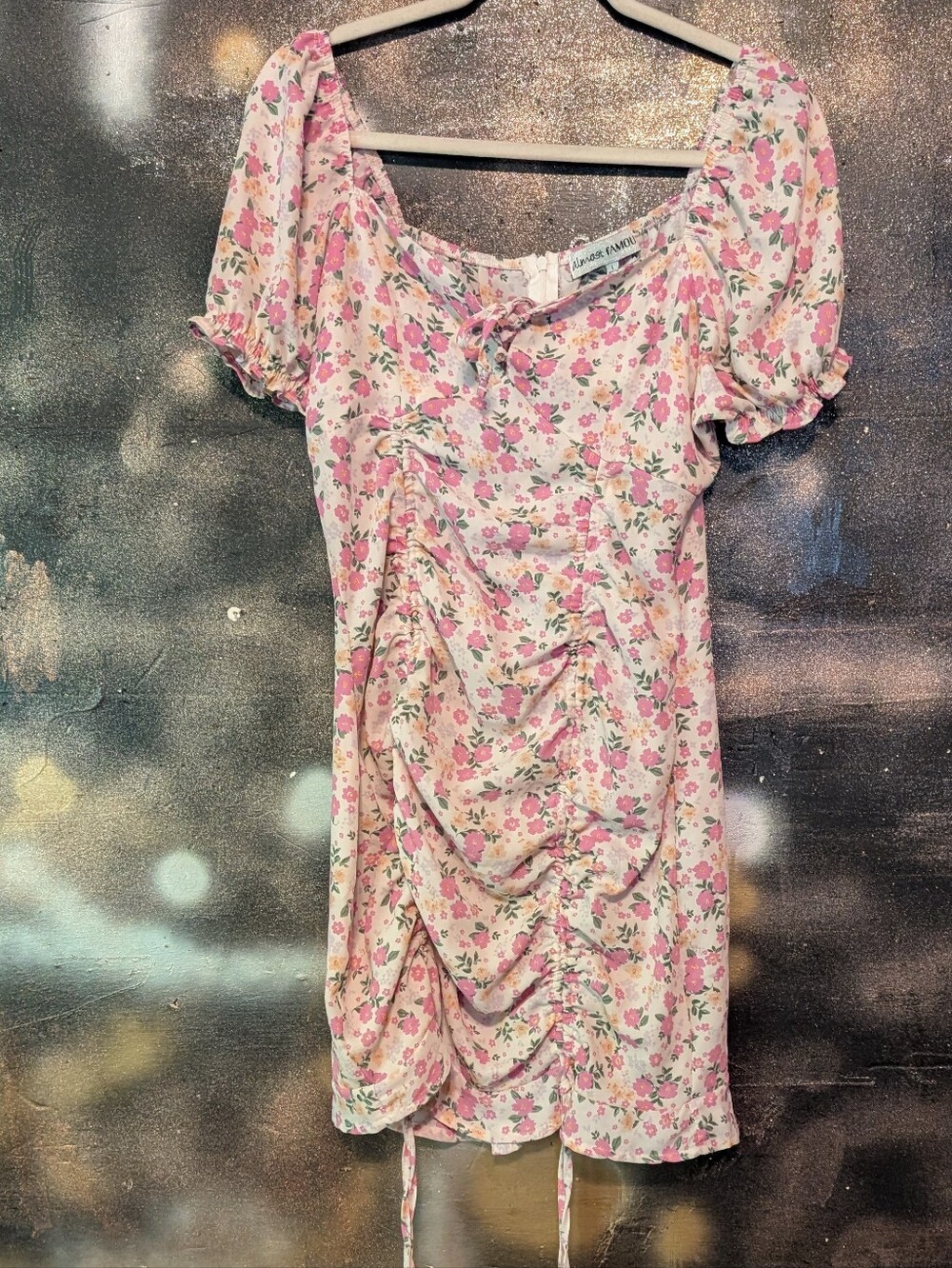 Almost Famous Pink Floral Ruched Mini Dress
